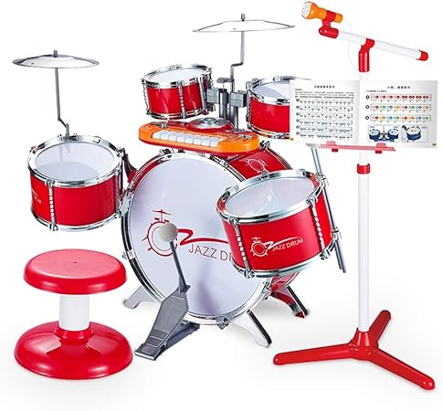 HBIAO Tambor Infantil, Batería Golden Drums Set de batería de Jazz para niños de 10 Piezas, pequeño Traje Rockstar,Red: Amazon.es: Hogar