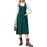 Women's Corduroy Overall Floral Midi Dress Sleeveless Button Front Fall Winter Casual Jumper Tank Dress