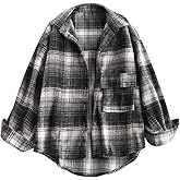 ZAFUL Women's Plaid Long Sleeve Shirt Button Down Thin Jacket Casual Flannel Plaid Shacket with Pocket