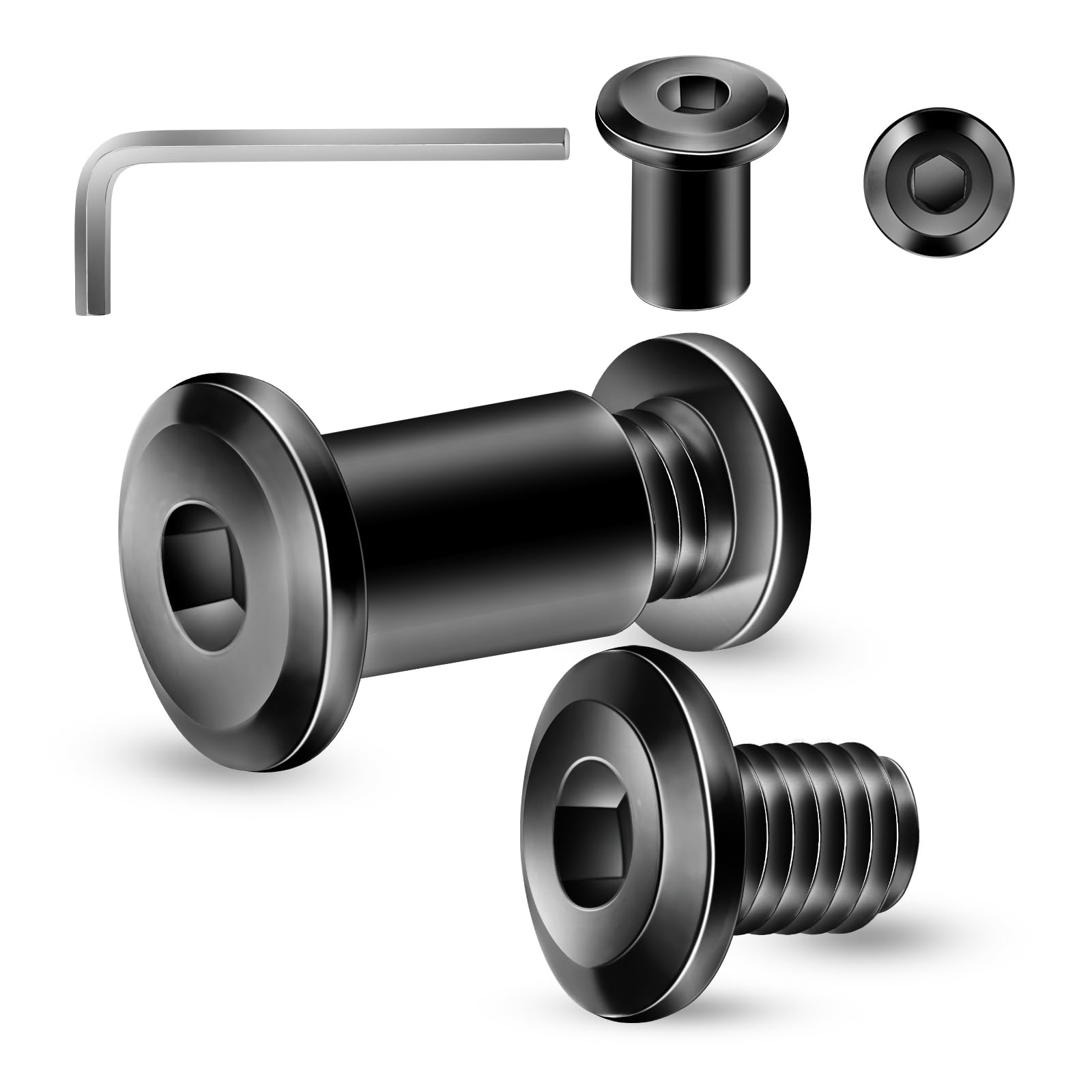 Photo 1 of 1/4-20 x 3/8" 20Pcs Flat Head Hex Socket Cap Screws Bolts Barrel Nuts Kit, 304 Stainless Steel 18-8, Full Thread, Black Oxide by SG TZH (with Hex Spanner)