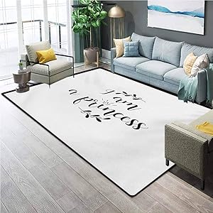 I am a Princess Camping Rugs for Outside Your Classroom Rugs Monochrome Hand Writing Style Quote with Olive Branch Good Life Theme Home Decor Floor Carpet Black and White W5x L6 Ft