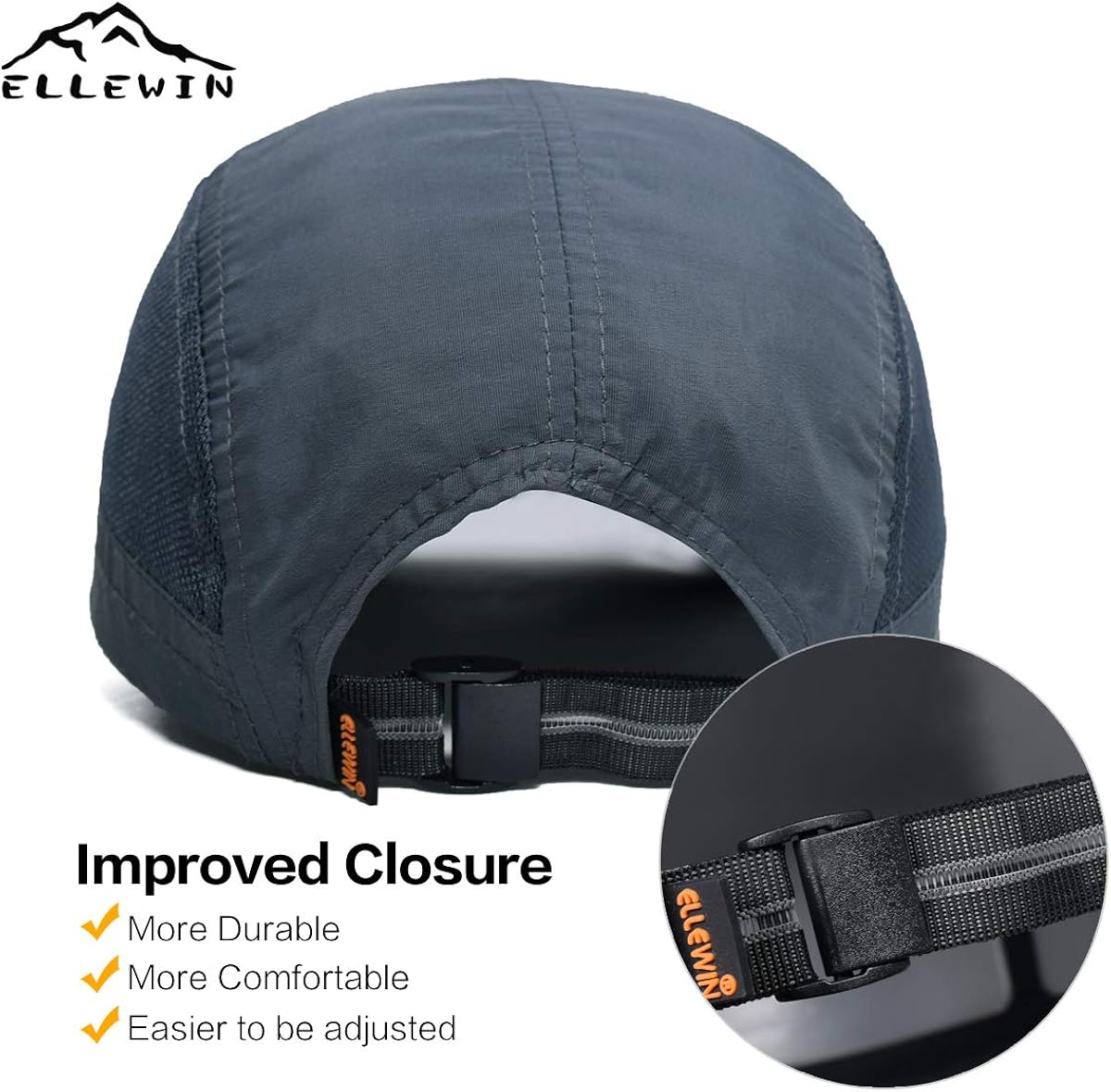 ELLEWIN Men's Baseball Cap UPF50 Hat W/Foldable Long Large Bill,One Size,D-Grey: Clothing
