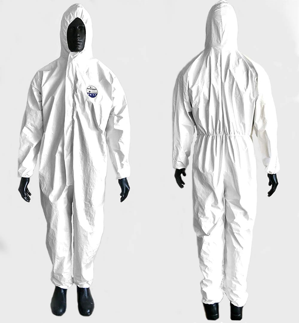 JUNIOR Cat 3 Type 5/6 Chemical Protection Suit Against Chemical Biohazard Coverall Boiler Suit with Hood 63g/sqm (Large)