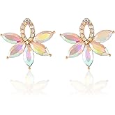 FENBORY Fancy Rhinestone Statement Stud Earrings Flower Crystal Stud Drop Earrings Wedding Prom Earrings for Women