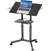 BONTEC Lecterns &amp; Podiums Portable Mobile Standing Laptop Desk, Sit Stand | Height Adjustable, Home Office Classroom Pulpit Stand Up Desk Workstation, Rolling Table Laptop Cart with Storage Tray