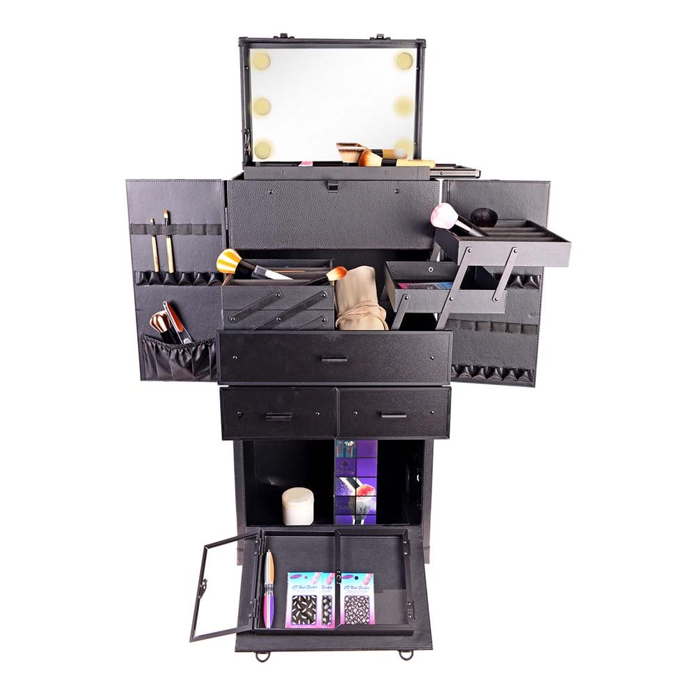 SHANY REBEL Pro Series – Makeup Artists Multifunction lighted Cosmetics Rolling Case with Fan - ONYX