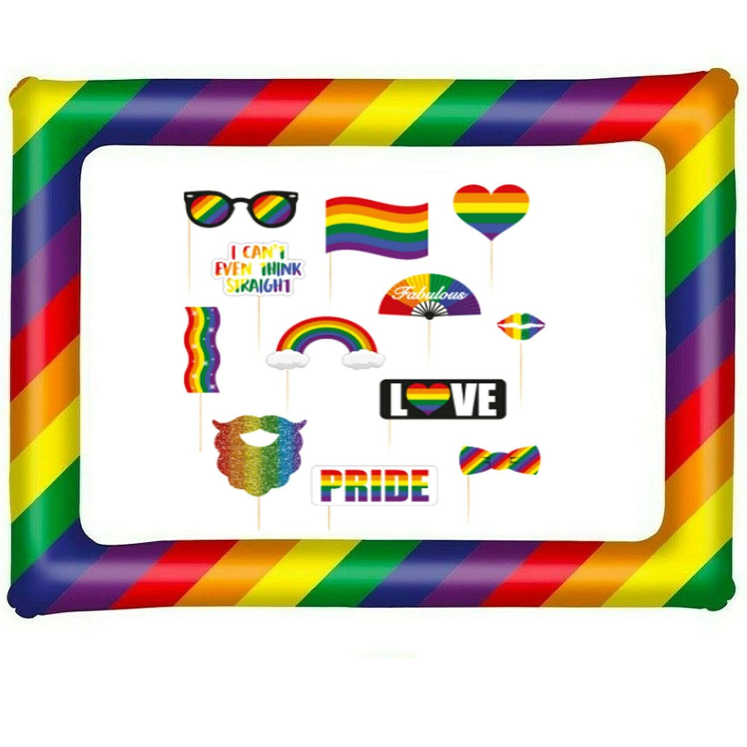 Lizzy Gay Pride Rainbow Frame + 12Pcs Photo Booth Props Selfie Frame Inflatable Picture Photo Frame for LGBTCelebration Birthday Party Decoration