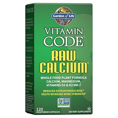 Garden of Life Vitamin Code Raw Calcium with Vitamin D3, C, K2 MK-7, Magnesium, 756 mg Plant Calcium Supplement for Bone Strength with Fruit and Veggie Blend plus Probiotics and Enzymes, 120 Capsules