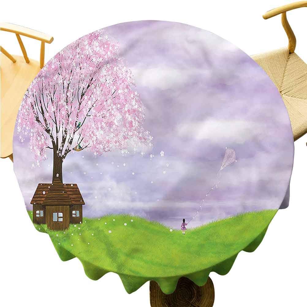 Zara Henry Nature Round Tablecloth Blooming Spring Tree House Home Cotton Tablecloth D 50"