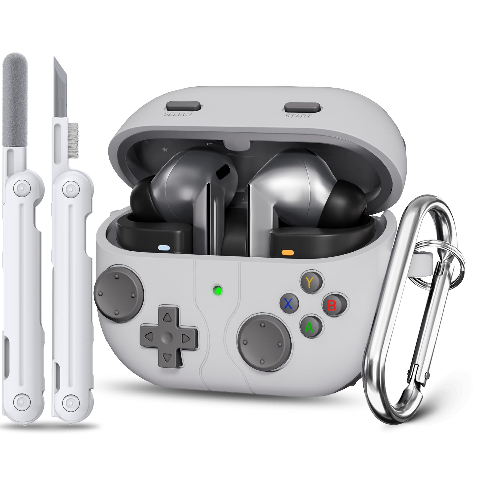 Photo 1 of Classic Game Cases for Samsung Galaxy Buds 3 Case & Galaxy Buds 3 Pro Case, Soft Silicone Game Player Design with 3D Button Cover for Samsung Buds Pro 3 for Men with Cleaner Kit - Rock Gray