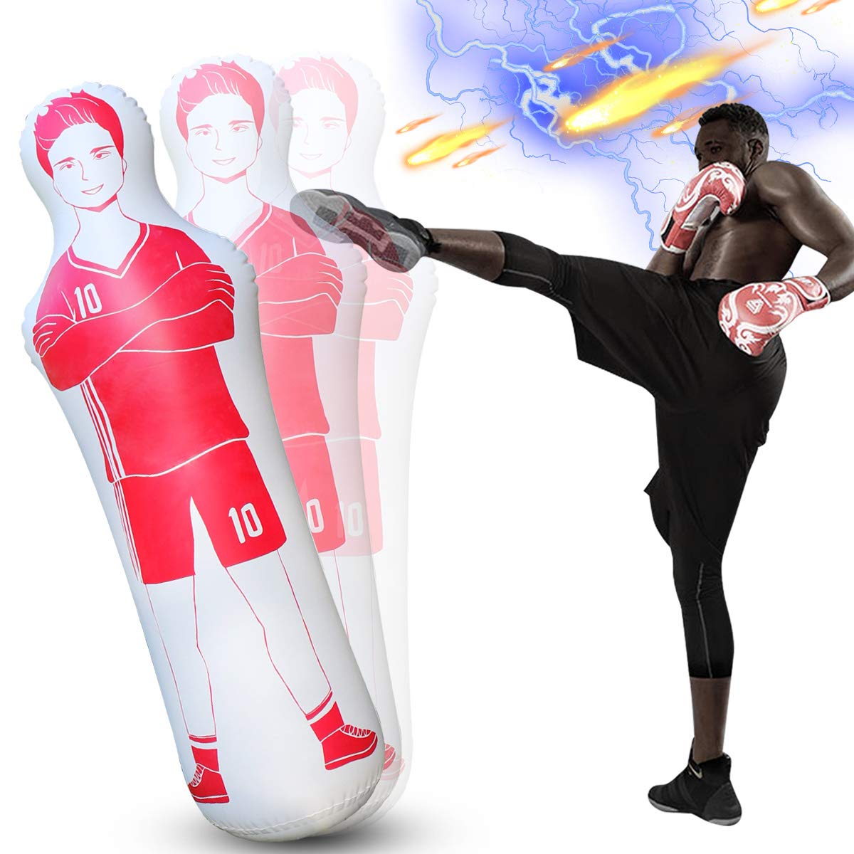 Shangle-sunshine Inflatable Soccer Dummy Goalkeepr Air Mannequin Free Kick Defender Wall Football Practice Tumbler for Dribbling Wall Passing Drills (Red)