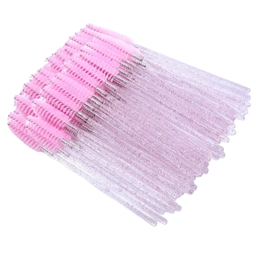 Disposable Eyelash Brushes, 100pcs Spoolie Mascara Wands Pink Crystal, Lash Extenion Brushes, Eyebrow Brush, Eyelash Applicator, Eyebrow Comb Castor Oil Brush Cosmetic Makeup Tool (Pink Crystal)