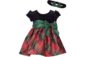 Bonnie Jean Girls Holiday Christmas Dress - Classic Plaid with Velvet with Hair Accessories