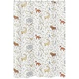 Sweet Jojo Designs Blue, Grey and White Woodland Deer Fox Bear Animal Toile Kids Bathroom Fabric Bath Shower Curtain