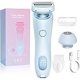 Electric Shaver for Women, 2 in 1 Waterproof Electric Razor, Silk Glide Pro Shaver, Rechargeable Cordless Hair Removal with 2 Removable Heads for Bikini, Leg, Arm, Underarm, Body (Blue)