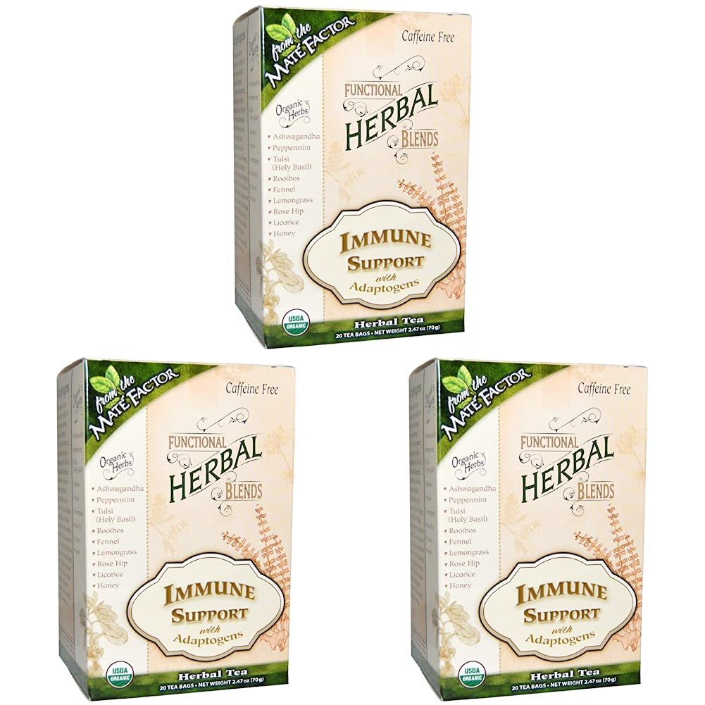 The Mate Factor Functional Herbal Blends Tea – Immune Support with Adaptogens 20/2.47 Oz (70 G) Bag(S), Green (Pack of 3)