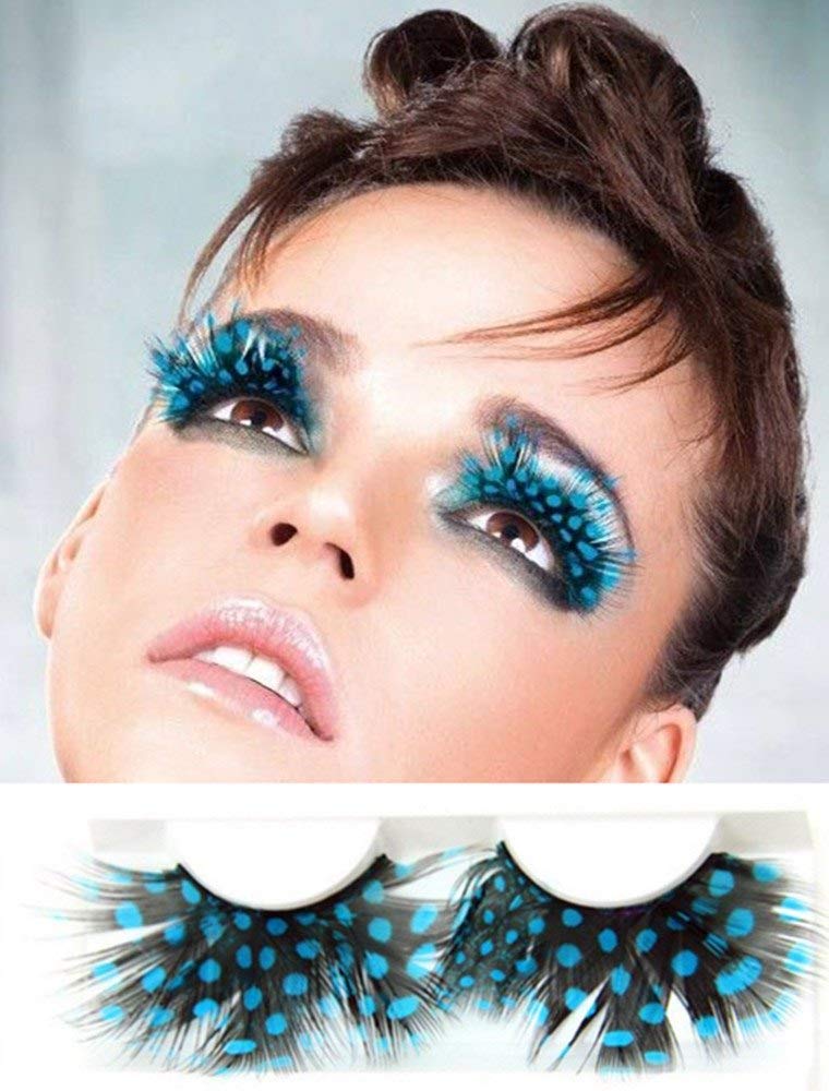 Dorisue Halloween Party eyelashes Blue Peacock Big Extra Long Feather eyelashes Extra extension Halloween Green Feather Tip False Eyelashes Dance Halloween Costume — image 1