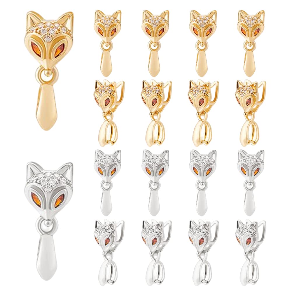 DICOSMETIC 16Pcs 2 Colors Zirconia Pinch Bails Brass Fox Face Pinch Clip Bails Pendant Clasps DIY Jewellery Making, Pin: 0.7mm