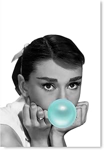 Funny Ugly Christmas Sweater Audrey Hepburn Fan Gift Printed Artwork New Audrey Hepburn Blue Bubble Gum Home Decor Unframed Art Hepburn New Poster Wall Art 3 32