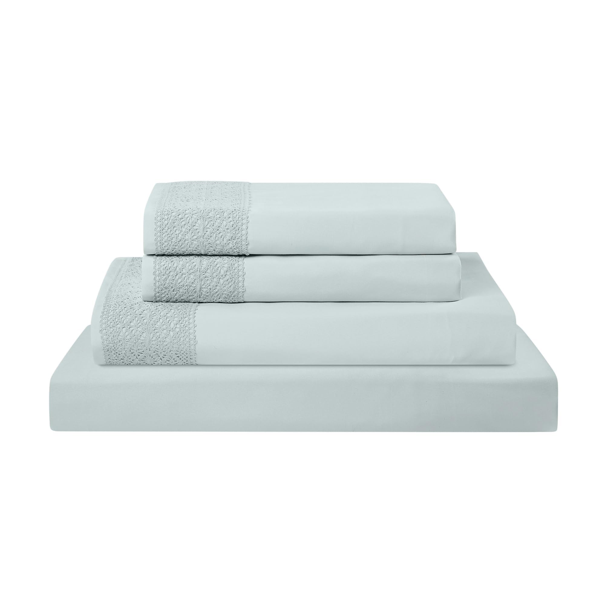 Modern Threads Pacific Coast Textiles 4 Piece Crochet LACE Microfiber Sheet Set SEAMIST Full, Microfibre, Sea Mist