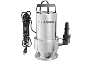 SHANGDA Sump Pump Submersible 1.6HP Dirty/Clean Water Removal Pump, Full Stainless Steel, 5500GPH Hign Flow Pumping For Pool Flooded Basement Hot Tub Garden Yard Ponds with Adapters