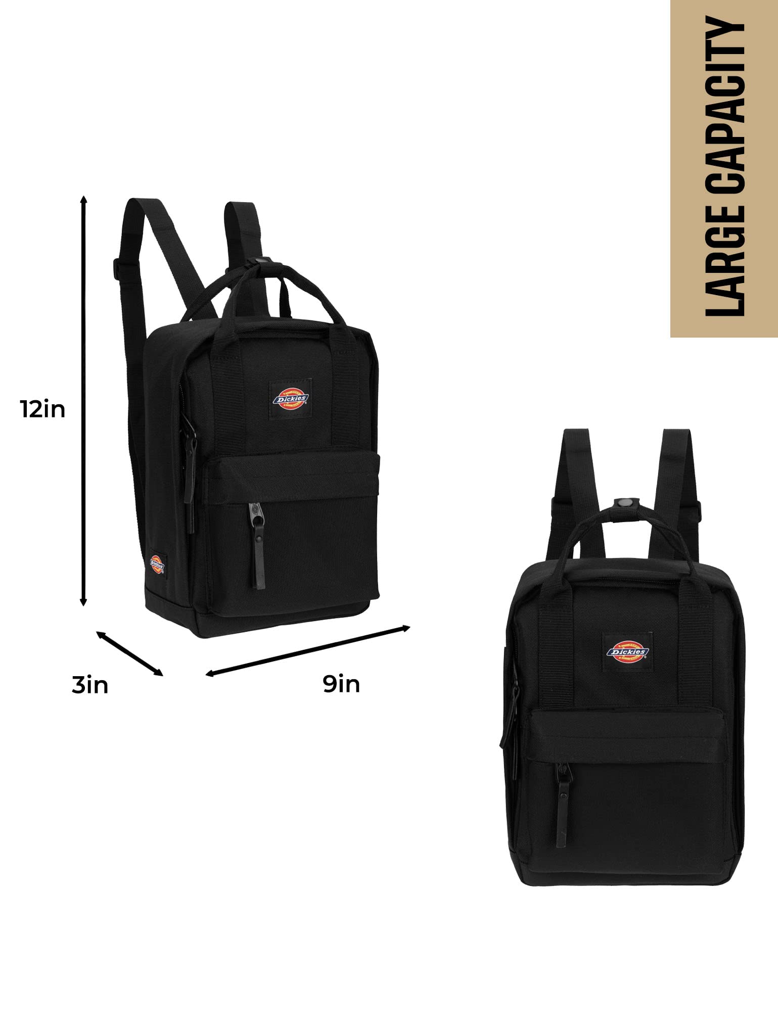 Dickies Brooklyn Mini Backpack, Small Backpack Purse for Men and Women, Travel Shoulder Book Bag (Black)