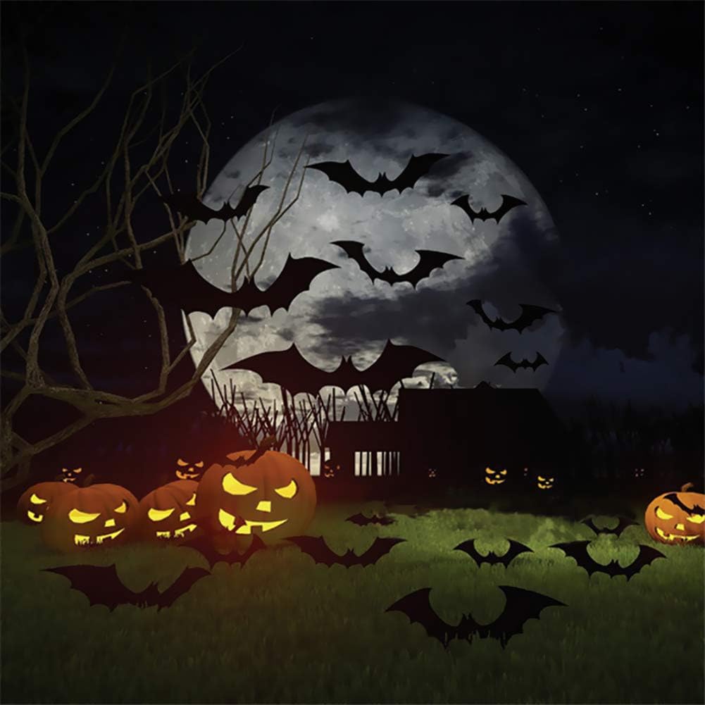Besteek 120 Pack Halloween Decorations Bat Decals Plastic 3D Wall Bats Stickers for Home Window Decor Party Supplies (Black) - - 
