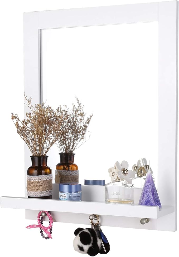 Homfa 60x47cm Wandspiegel mit Ablage und 3 Haken