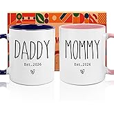 EST 2026 New Daddy Mommy Mugs Set, Funny First Time Parents Gift, Pregnancy Announcement Cups, Baby Reveal Gifts for Parents to Be, 11oz Ceramic Mug Gift for New Dad Mom 2026 -3