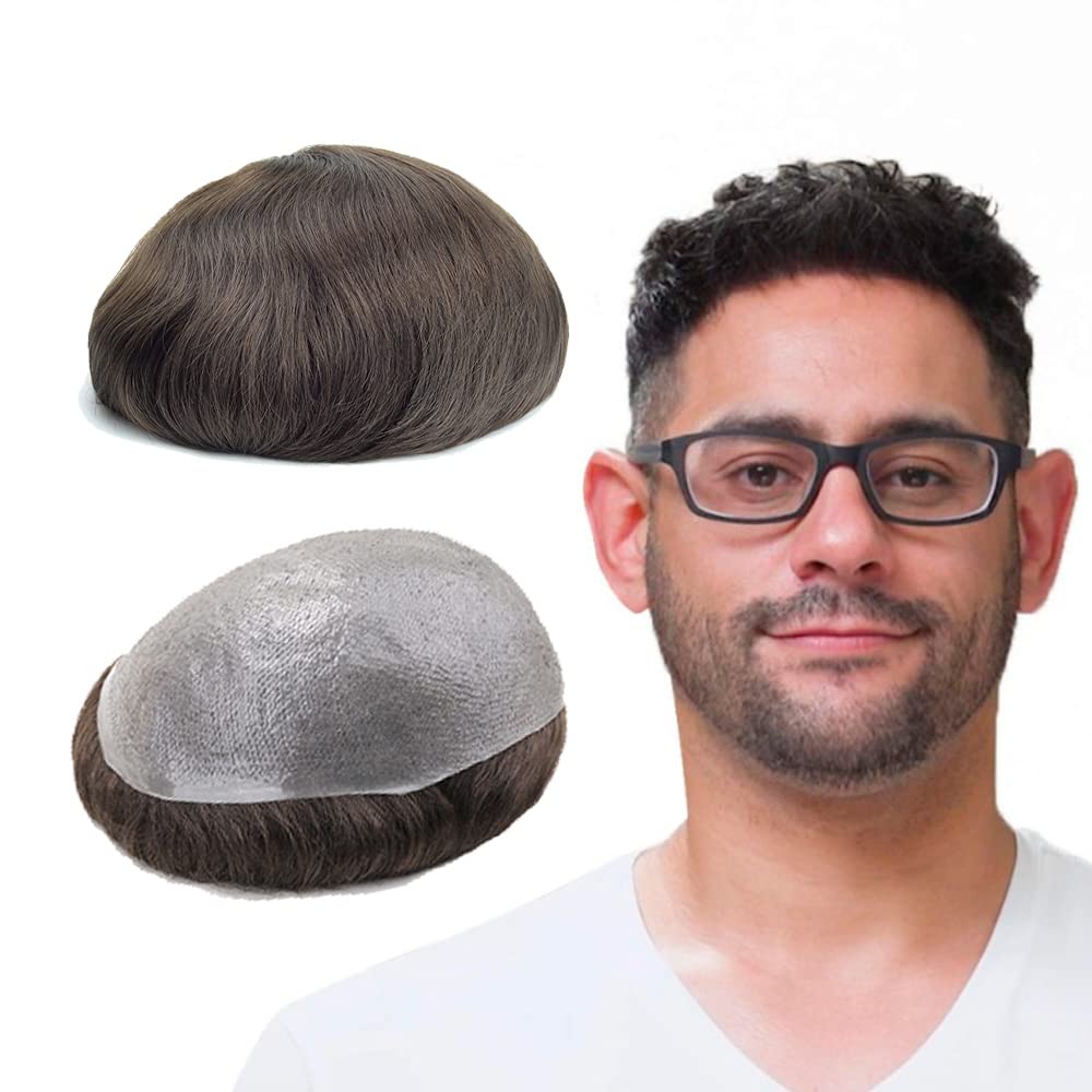 Lordhair Human Hair S1-V 0.06mm Super Thin Skin V-looped Stock Mens Hair Pieces Dark Brown Color 2 — image 1