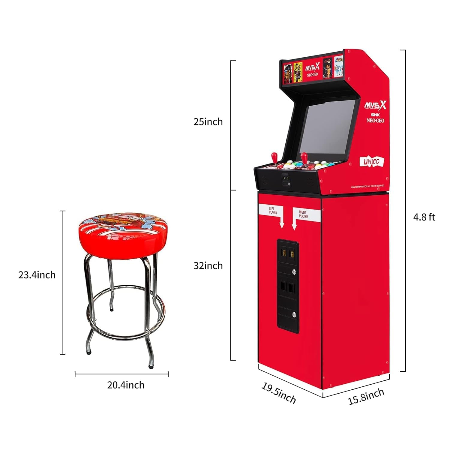 UNICO MVSX Arcade with Base and Stool Combo, Pre-Loaded 50 SNK Official Genuine Retro Games, Including The King of Fighters/Samurai/Metal Slug and More