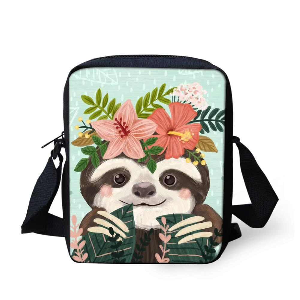 Woisttop Cute Sloth with Flower Crown Small Crossbody Bags Purses for Women Teen Girls Shoulder Handbag Purse for School Travel