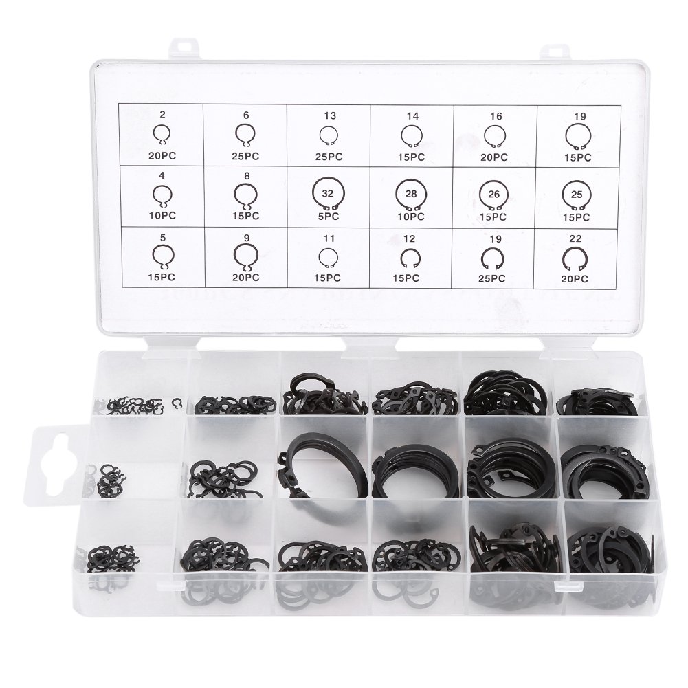 300pcs Circlip 2-32mm E-Clip Snap Circlip Kit Circlip Snap External Retaining External Retaining Assortment Set Circlips Washer Split Buckle Washer