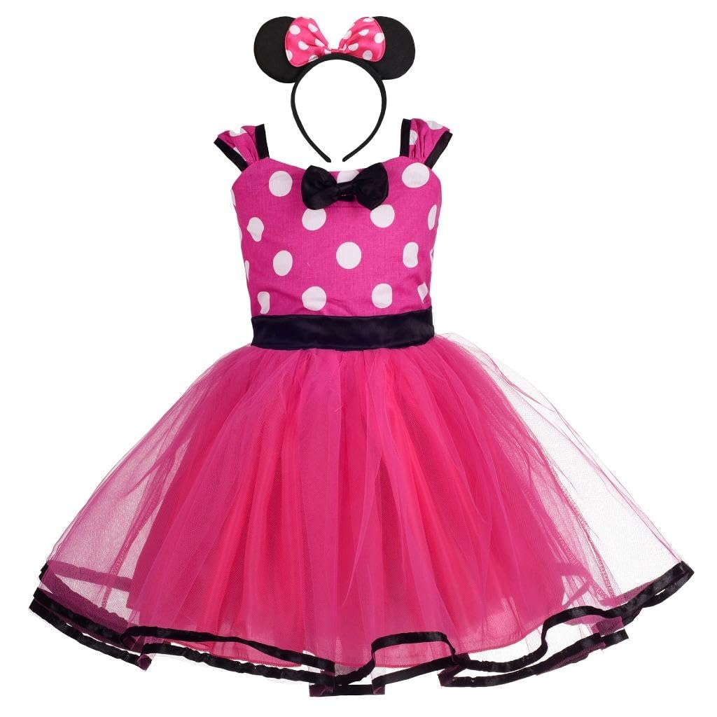 Opgroeie Baby Girls Polka Dot Princess Dress with Ears Headband, Toddler & Little Girls Party Outfit, Cute Bowknot Tulle Fancy Dress Up Costume for Birthday, Halloween — image 1