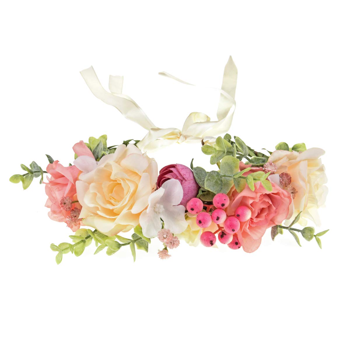 DDazzling Women Flower Headband Wreath Crown Floral Wedding Garland Wedding Festivals Photo Props - pink - One Size