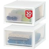IRIS USA 2-Pack 30 Qt. Stacking Drawer Organizer with Sliding Drawer, White | Organize dorm essentials, school supplies, toiletries, snacks, and accessories with stackable drawers for small-space storage