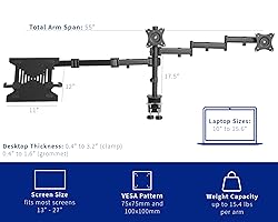 VIVO Dual Monitor + Laptop Mount for 13 to 27 inch