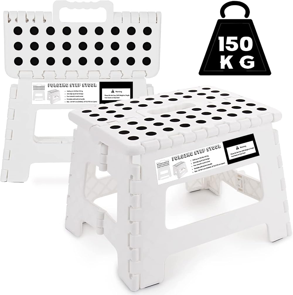 SMALUCK Step Stool 9 Inch Folding Plastic Lightweight 150 kg White
