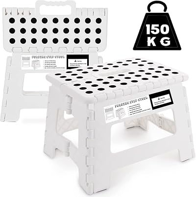 SMALUCK Step Stool 9 Inch Folding Plastic Lightweight 150 kg White