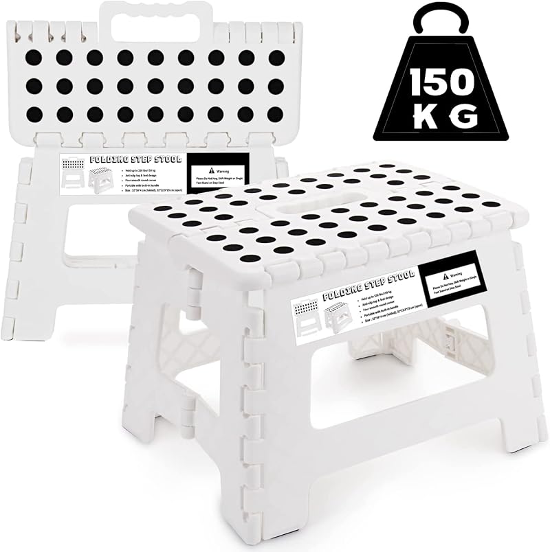 SMALUCK Step Stool 9 Inch Folding Plastic Lightweight 150 kg White