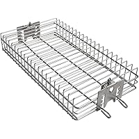Onlyfire 6042 Chrome Plating Steel Flat Spit Rotisserie Grill Basket Fits 1/2” Hexagon, 3/8" Hexagon, 3/8" Square & 5/16" Squ