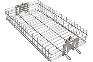 Onlyfire 6042 Chrome Plating Steel Flat Spit Rotisserie Grill Basket Fits 1/2” Hexagon, 3/8" Hexagon, 3/8" Square & 5/16" Squ