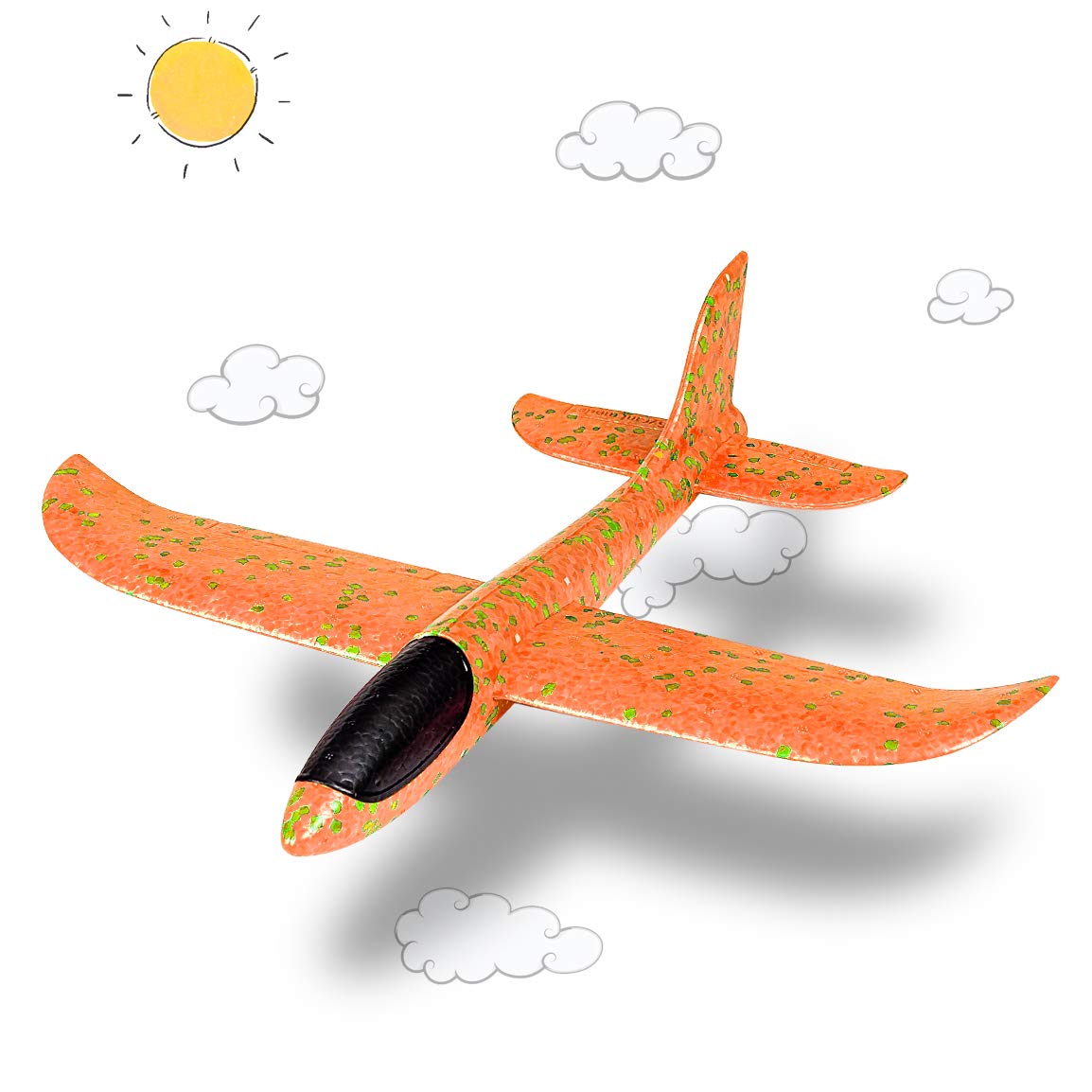 Highttoy Foam Airplane Toys for Kids, Hand Launched Glider Plane for 3-12 Year Old Boys Girls, Outdoor Flying Aircraft Glider Toys Gifts for Kids, Orange