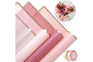 Kosotody 40 Sheets Pink Color Flower Wrapping Paper Gold Edge Waterproof Florist Bouquet Supplies Flower Paper for Bouquets DIY Crafts Packaging, 22.8x22.8 inch (Pink series)…