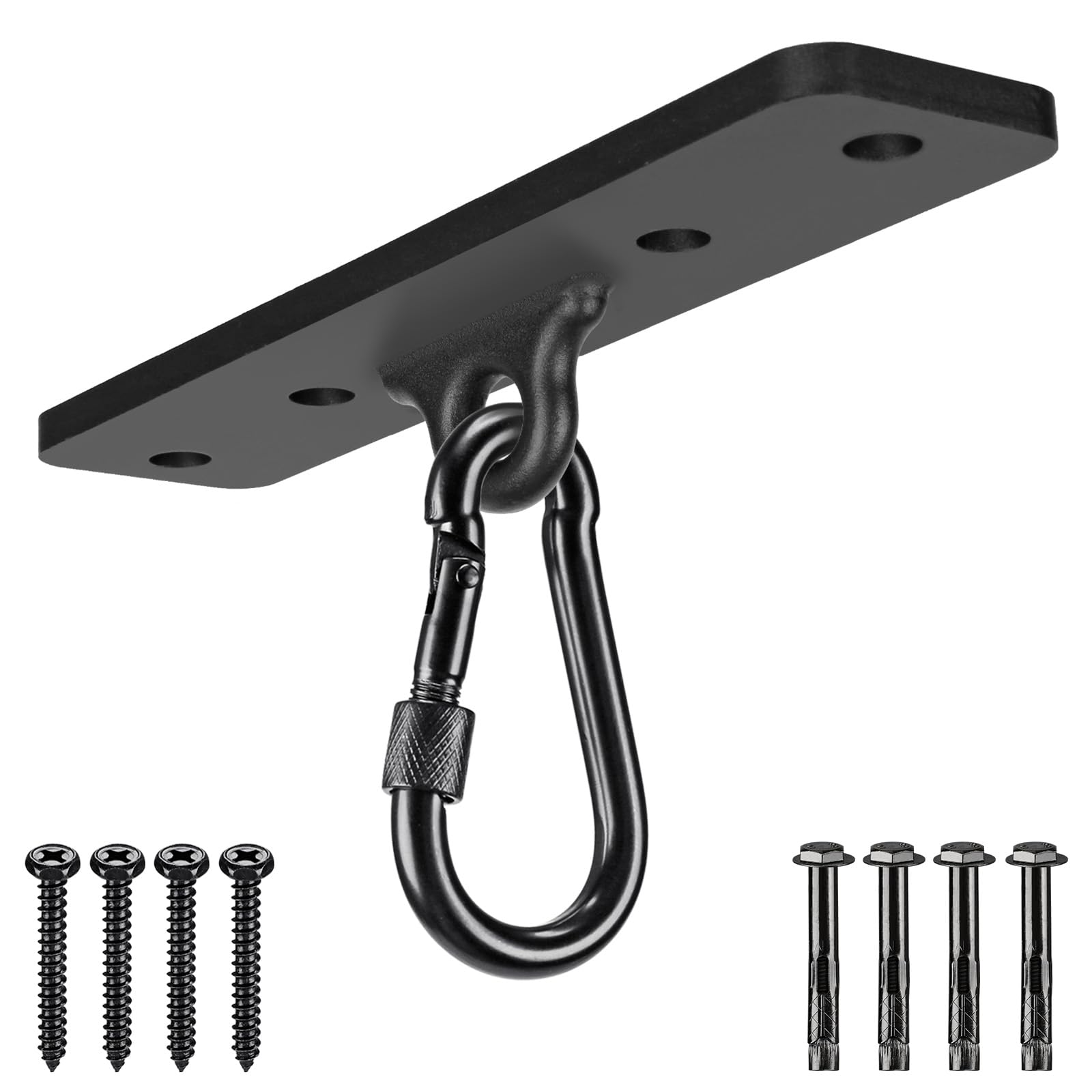 Dolibest Punching Bag Hanger, Boxing Ceiling Hook Punch Holder 4 Hole Swing Bracket with Gourd-shaped Carabiner for Hanging Heavy Bag Hammock Chair Wood/Concrete Wall Beam Mount, up to 600lbs