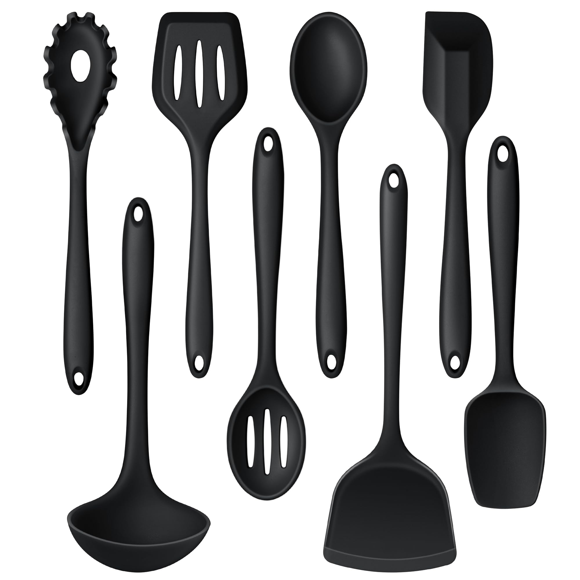 Photo 1 of LIANYU 8Pcs Cooking Utensils Set, Heat Resistant Kitchen Utensils, Silicone Utensils Spatula Set for Nonstick Cookware with Spatula, Ladle, Turner, Spoon, Dishwasher Safe, Black