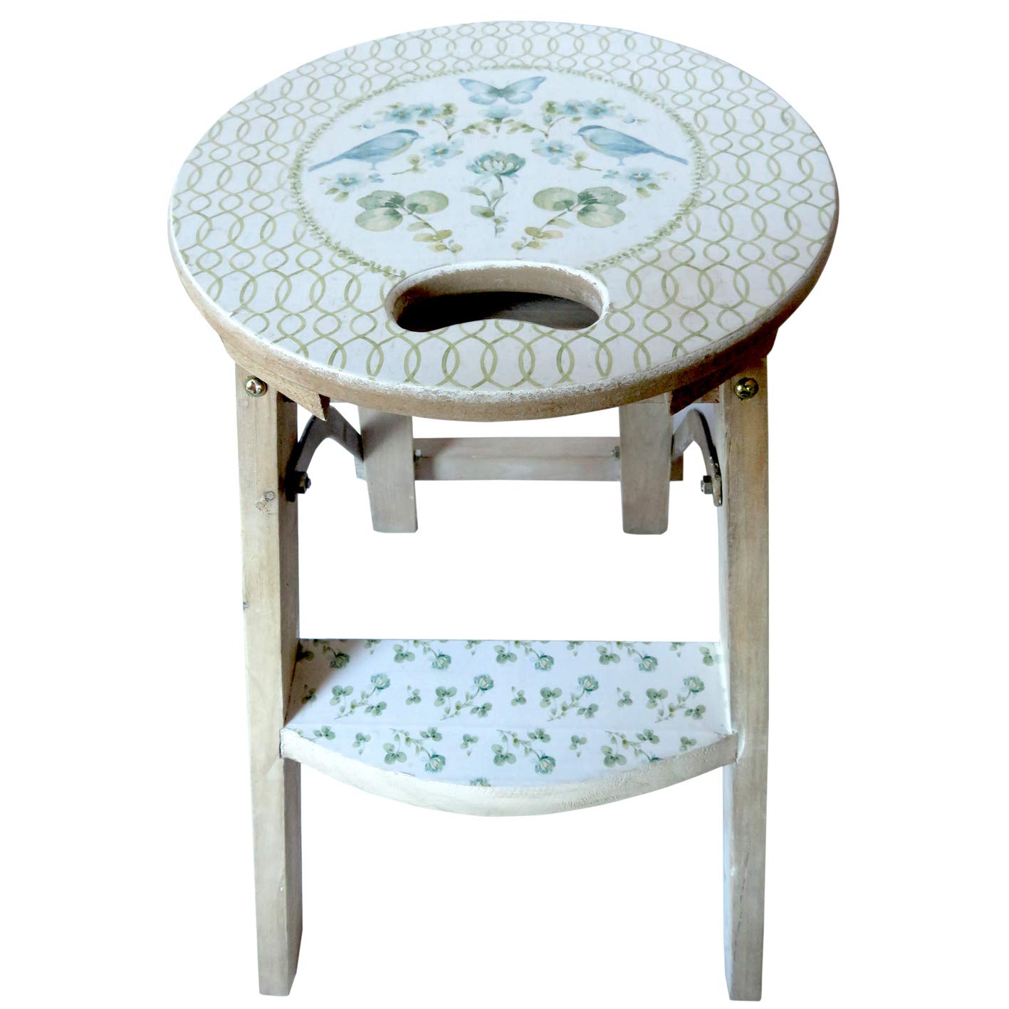 Handmade Wooden Stool with Shabby Chic Floral Bird Print Design Amazon