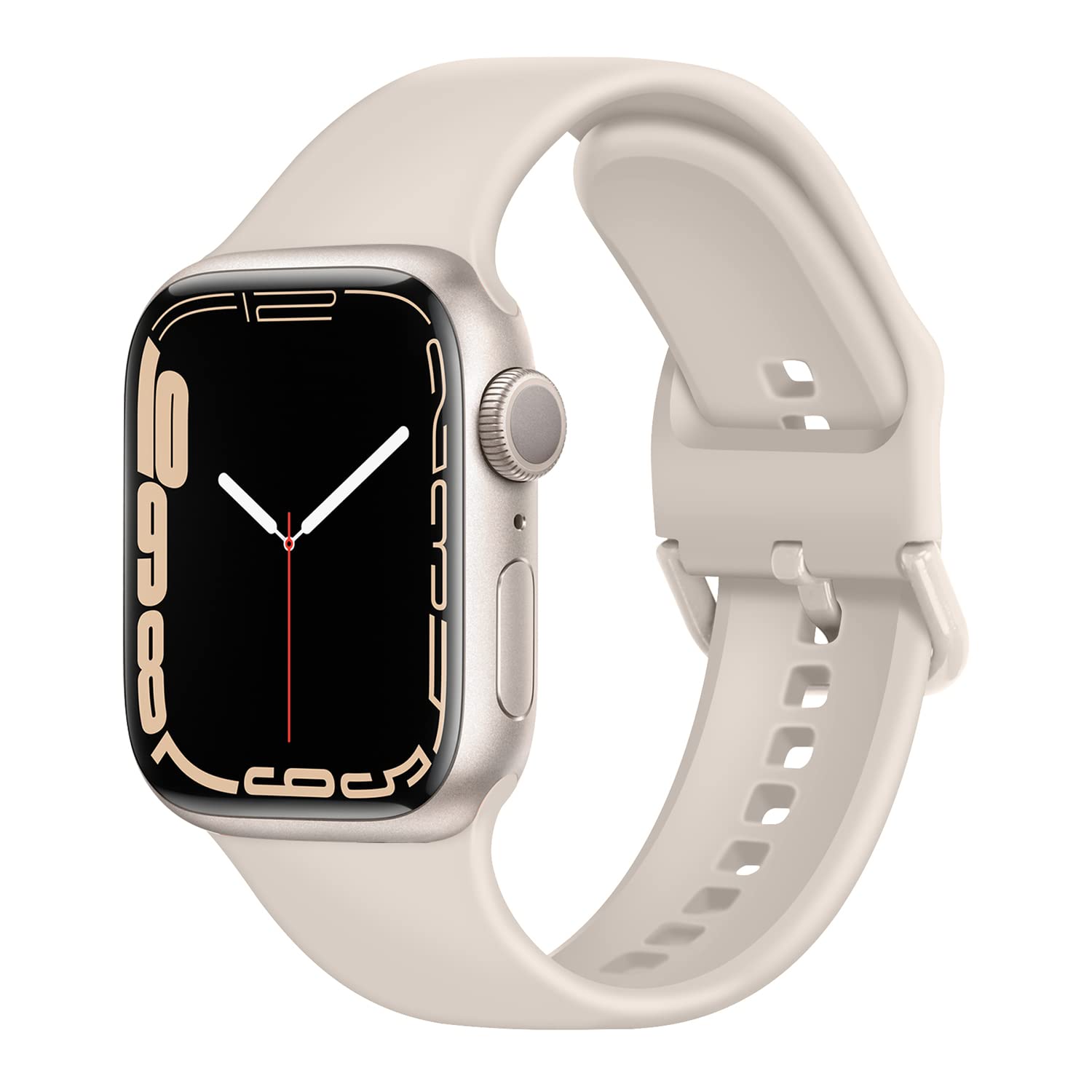 Anlinser Compatible with Apple Watch Strap 45mm 44mm 42mm 41mm 40mm 38mm, Soft Silicone Sport Waterproof Replacement Band Compatible with iWatch Series 9 8 7 6 5 4 3 SE (42mm/44mm/45mm, Starlight)