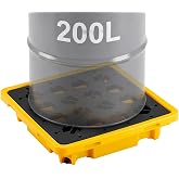 VEVOR Spill Containment Pallet, 1 Drum Low Profile Spill Containment Modular Platform, 11.4 Gallon Sump, 1543 lbs Load Capacity, Heavy-Duty Polyethylene Tray with Drain, 26.4" x 26.6" x 5.9", Yellow