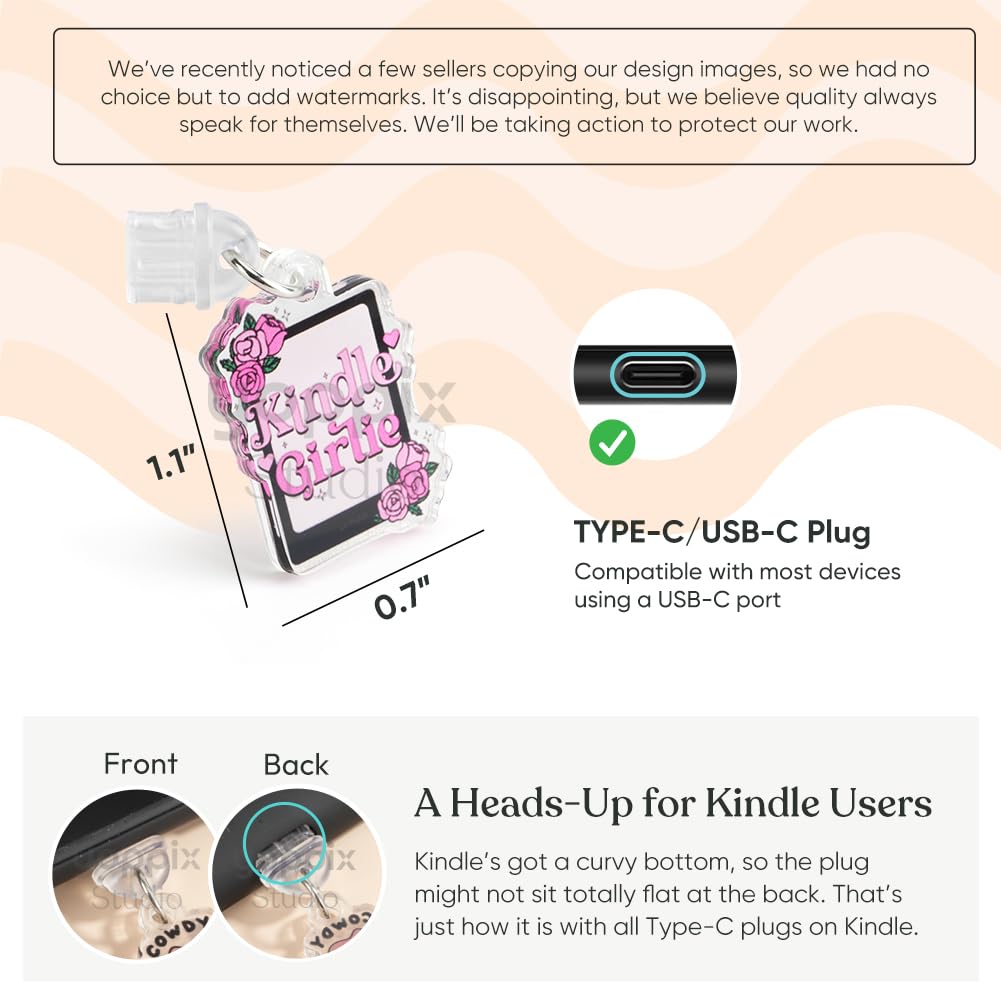 9PCS Charms for E-Reader, About Funny Theme Dust Plug Charm Compatible with Type C Charging Port, Gift for Book Lover Readers Men Women Teachers Students, Accessories for E-Reader